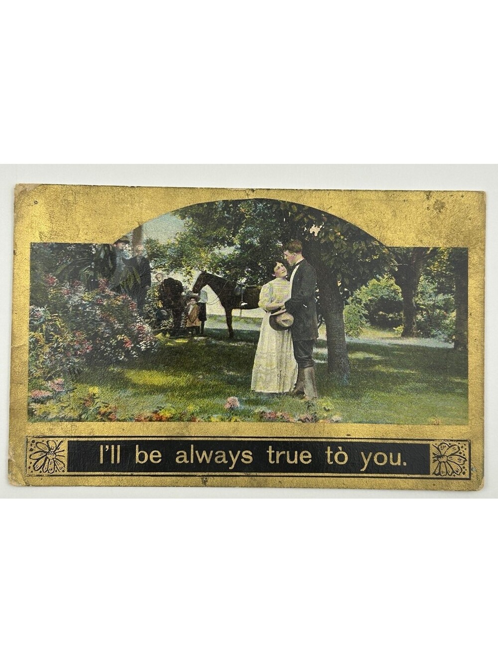 Antique Vintage Postcard Romantic Couple Horse "I'll be always true to you" E-12